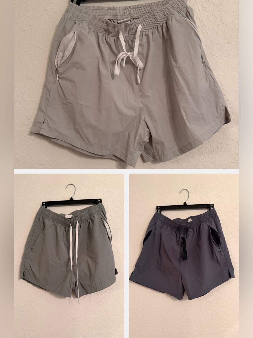 3 Pack Men’s Large Athletic Shorts Gray Charcoal Zip Pockets Workout Gym